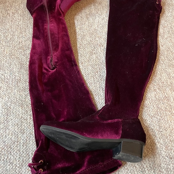 Wide Velvet Burgundy OTK Boots (wide width and wide calf) - Picture 3 of 6